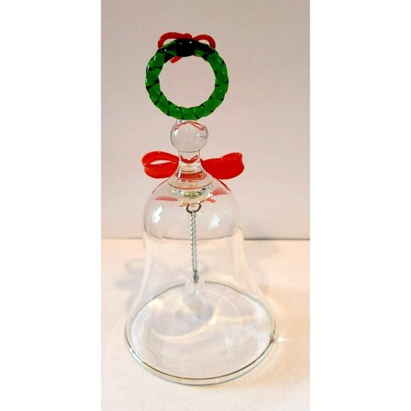 Christmas Blown Glass Hand Bell with Wreath and Bow Decoration Ornament JH1374 - Picture 3 of 4
